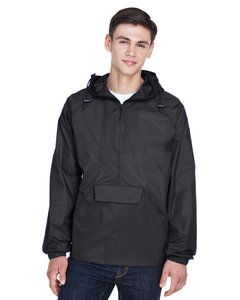 UltraClub 8925 - Adult Quarter-Zip Hooded Pullover Pack-Away Jacket Negro