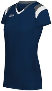HighFive 342252 - Ladies Tru Hit Tri Color Short Sleeve Jersey Navy/ Graphite/ White