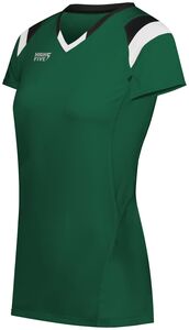 HighFive 342252 - Ladies Tru Hit Tri Color Short Sleeve Jersey Dark Green/ Black/ White