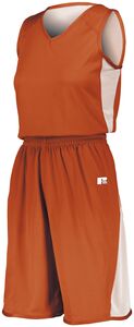 Russell 5R6DLX - Ladies Undivided Single Ply Reversible Shorts Burnt Orange/ White
