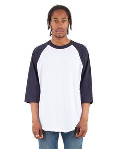 Shaka Wear SHRAG - Adult 6 oz., 3/4-Sleeve Raglan T-Shirt Blanco / Azul marino