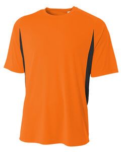 A4 N3181 - Men's Cooling Performance Color Blocked Shorts Sleeve Crew Shirt Sfty Orange/Blk