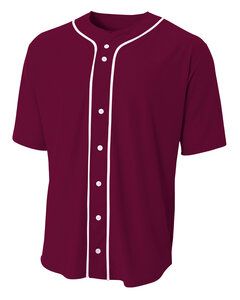 A4 N4184 - Shorts Sleeve Full Button Baseball Top Granate
