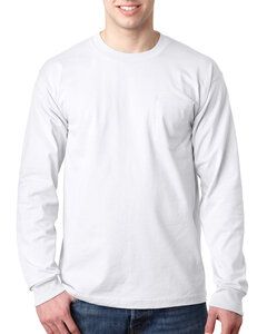 Bayside BA8100 - Adult 6.1 oz., 100% Cotton Long Sleeve Pocket T-Shirt Blanco