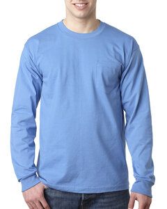 Bayside BA8100 - Adult 6.1 oz., 100% Cotton Long Sleeve Pocket T-Shirt Carolina del Azul