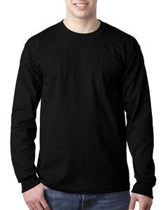 Bayside BA8100 - Adult 6.1 oz., 100% Cotton Long Sleeve Pocket T-Shirt Negro