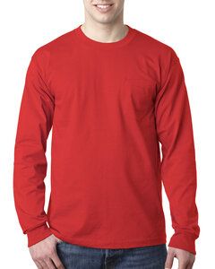 Bayside BA8100 - Adult 6.1 oz., 100% Cotton Long Sleeve Pocket T-Shirt Rojo