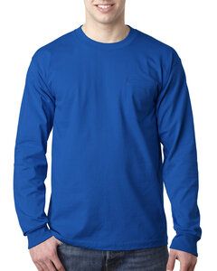 Bayside BA8100 - Adult 6.1 oz., 100% Cotton Long Sleeve Pocket T-Shirt Azul royal