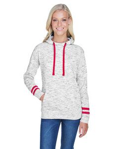 J. America JA8674 - Ladies Melange Scuba Neck Sweatshirt Blanco / Rojo