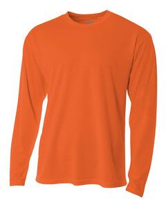 A4 N3253 - Men's Long Sleeve Crew Birds Eye Mesh T-Shirt Athletic Orange