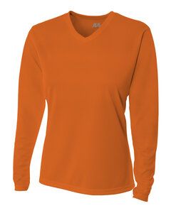 A4 NW3255 - Ladies Long Sleeve V-Neck Birds Eye Mesh T-Shirt Athletic Orange