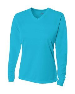 A4 NW3255 - Ladies Long Sleeve V-Neck Birds Eye Mesh T-Shirt Electric Blue