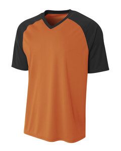 A4 N3373 - Adult Polyester V-Neck Strike Jersey with Contrast Sleeve Orange/Black