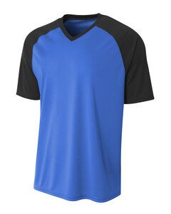 A4 NB3373 - Youth Polyester V-Neck Strike Jersey with Contrast Sleeves Royal/Black