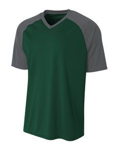 A4 NB3373 - Youth Polyester V-Neck Strike Jersey with Contrast Sleeves Forest/ Graphite