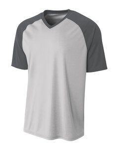 A4 NB3373 - Youth Polyester V-Neck Strike Jersey with Contrast Sleeves Silver/Graphite