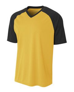 A4 NB3373 - Youth Polyester V-Neck Strike Jersey with Contrast Sleeves Gold/Black