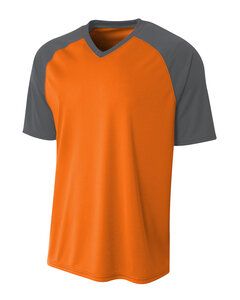 A4 NB3373 - Youth Polyester V-Neck Strike Jersey with Contrast Sleeves Sfty Ornge/Grph