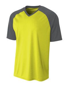 A4 NB3373 - Youth Polyester V-Neck Strike Jersey with Contrast Sleeves Sfty Yellw/Grph