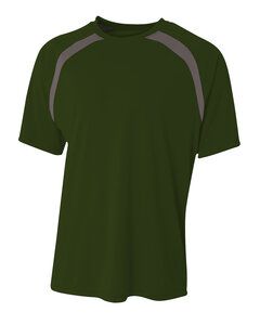 A4 NB3001 - Boy's Spartan Short Sleeve Color Block Crew Neck T-Shirt Forest/ Graphite