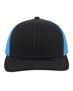 Pacific Headwear 104C - Trucker Snapback Hat Black/Neon Blue