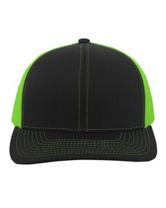 Pacific Headwear 104C - Trucker Snapback Hat Black/Neon Grn