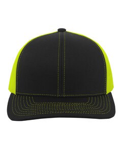 Pacific Headwear 104C - Trucker Snapback Hat Black/Neon Yllw