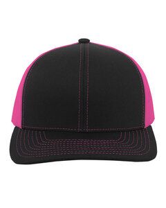 Pacific Headwear 104C - Trucker Snapback Hat Black/Pink