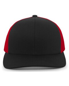Pacific Headwear 104C - Trucker Snapback Hat Black/Red/Blk