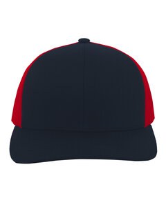 Pacific Headwear 104C - Trucker Snapback Hat Navy/Red
