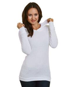 Bayside BA3425 - 5 oz., Junior's Long-Sleeve Thermal Hoodie T-Shirt Blanco