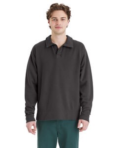 ComfortWash by Hanes GDH490 - Unisex Garment Dye Polo Collar Sweatshirt New Railroad Gry