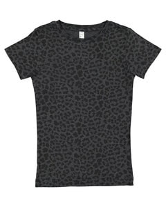 LAT 2616 - Girls' Fine Jersey Longer Length T-Shirt Black Leopard