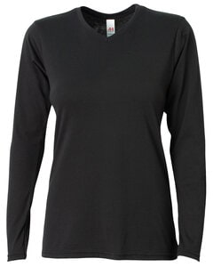 A4 NW3029 - Ladies Long-Sleeve Softek V-Neck T-Shirt Negro