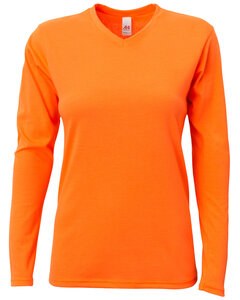 A4 NW3029 - Ladies Long-Sleeve Softek V-Neck T-Shirt Seguridad de Orange