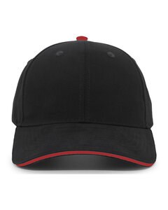 Pacific Headwear 121C - Brushed Twill Cap With Sandwich Bill Negro / Rojo