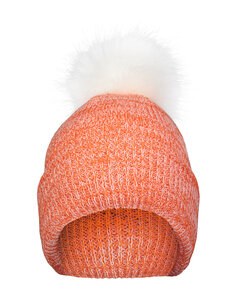 Pacific Headwear P604K - Faux Fur Pom Beanie Orange/White