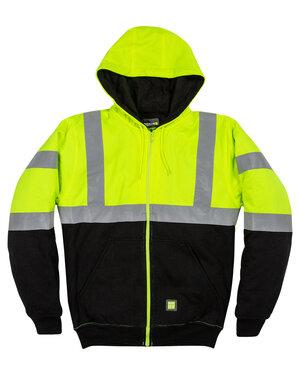Berne HVF023 - Mens Hi-Vis Class 3 Color Block Full-Zip Hooded Sweatshirt